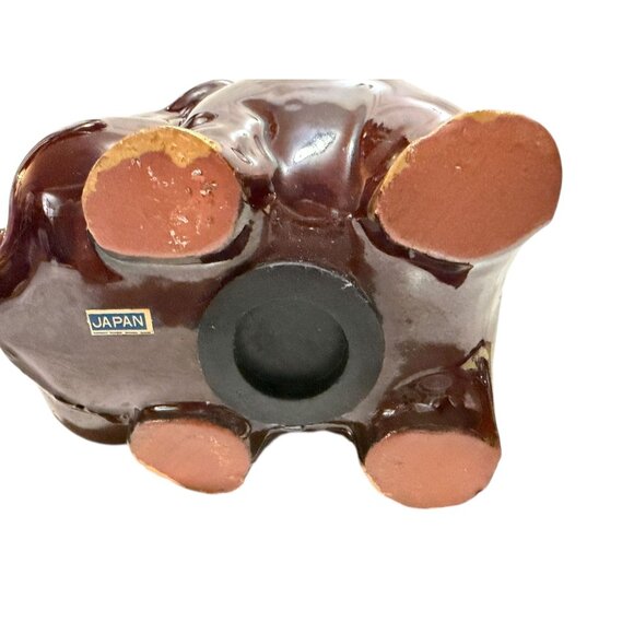 Vintage Ceramic Glossy Brown Piggy Bank Hat Coin Slot Stopper Decorative Japan - Picture 6 of 8
